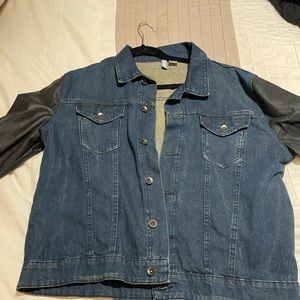 Denim Jacket with faux leather sleeves